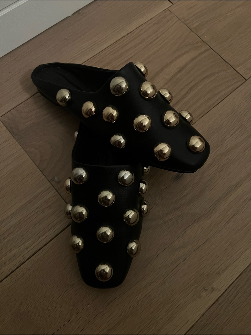 Black Studded Slip-On Loafer Mules